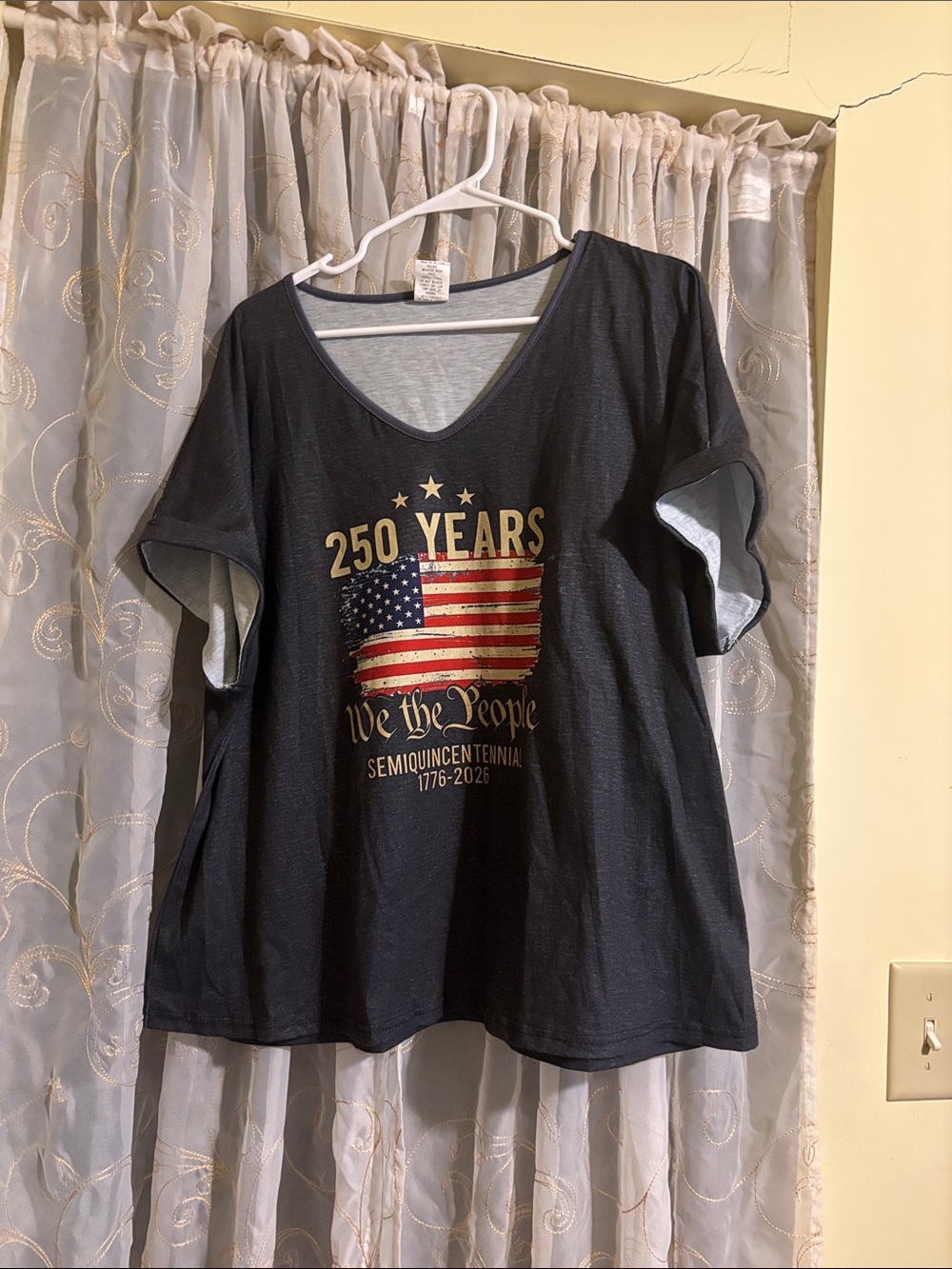 Women's Black '250 Years' Short Sleeve Tee with Flag Graphic